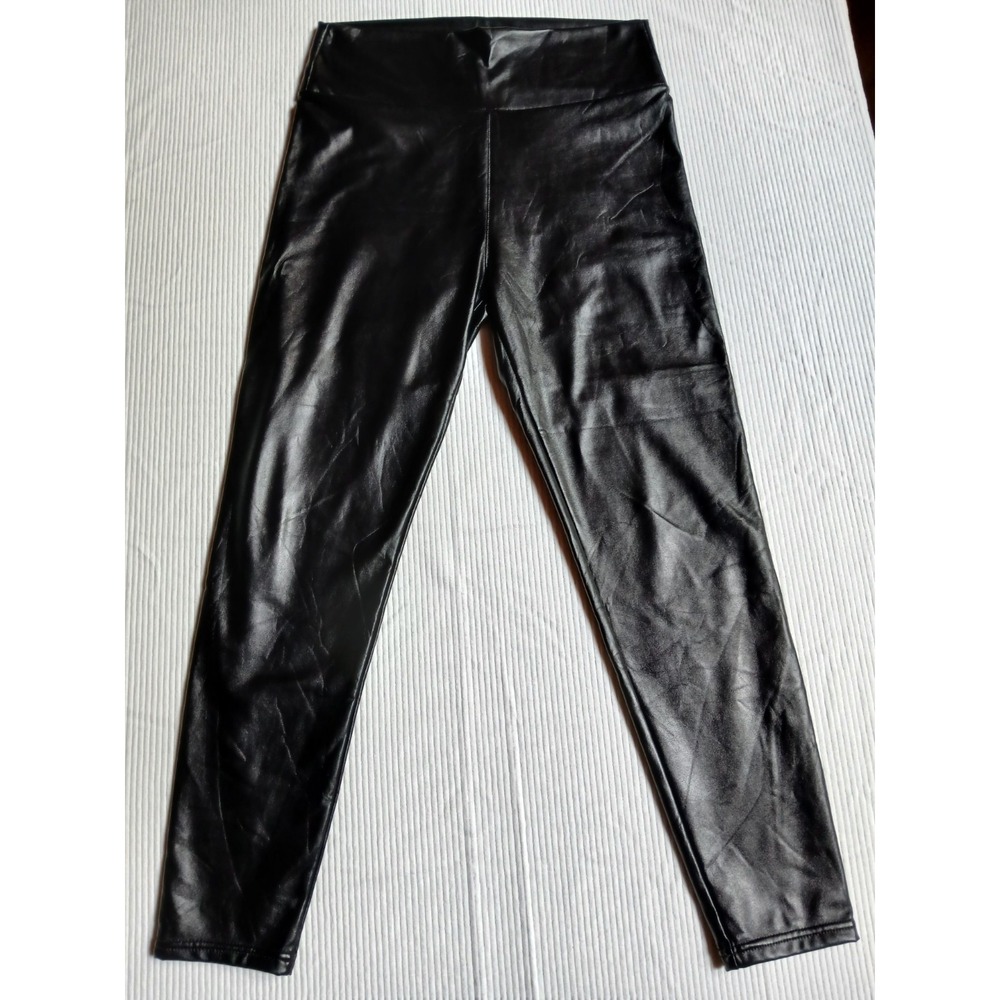 Black Faux Leather High Waisted Leggings PU Stretchy Skinny Pants Size L
